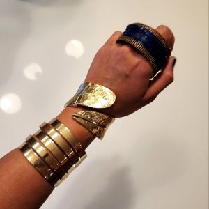 Three(3) Cuff Bracelets Gold and Lapis (Sold together or individual)